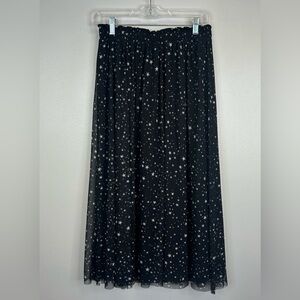 Originality Womens M Starry Night Black Midaxi Sheer Skirt Celestial Galaxy Star
